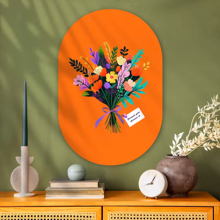 Kaartje - Boeket - Bloemen Wandcirkel Ovaal Glas middel -sfeer2