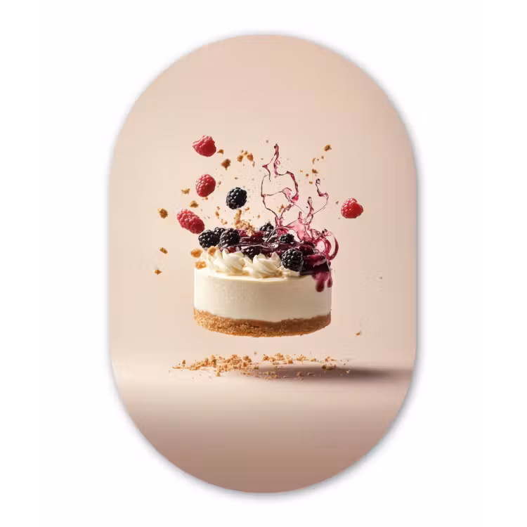 Cheesecake - Eten - Roze - Taart Wandcirkel Ovaal Glas middel -3d
