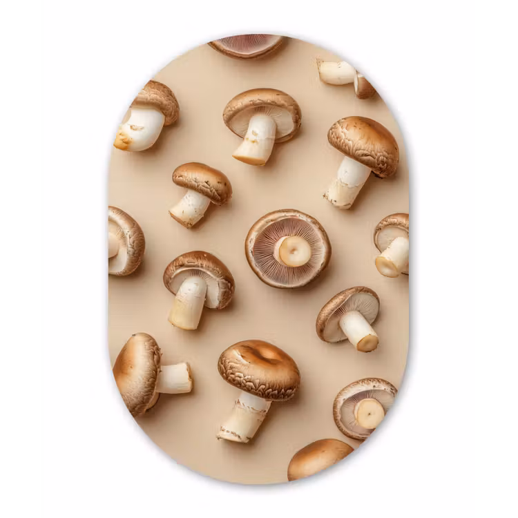 Kastanje Champignons - Beige Wandcirkel Ovaal Glas middel -3d