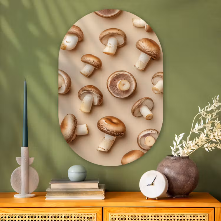 Kastanje Champignons - Beige Wandcirkel Ovaal Glas middel -sfeer2