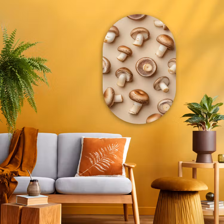 Kastanje Champignons - Beige Wandcirkel Ovaal Glas middel -sfeer4