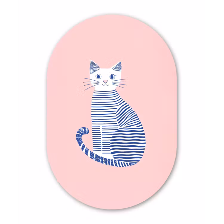 Kat - Illustratie - Minimalistisch - Roze Wandcirkel Ovaal Glas middel -3d