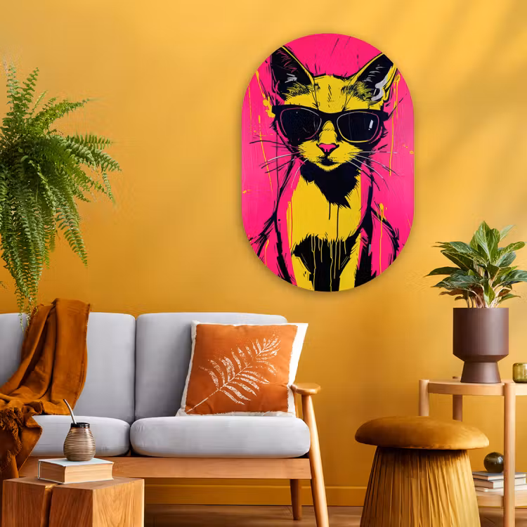 Kat - Art - Zonnebril - Roze Wandcirkel Ovaal Glas middel -sfeer4