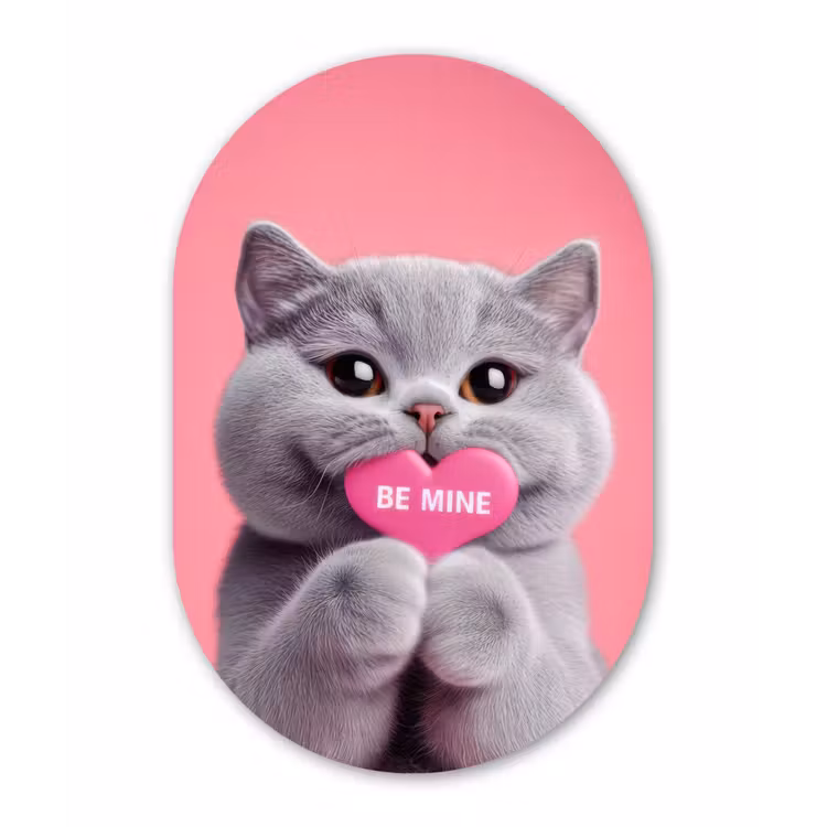 Kat - Valentijn - Roze - Liefde Wandcirkel Ovaal Glas middel -3d