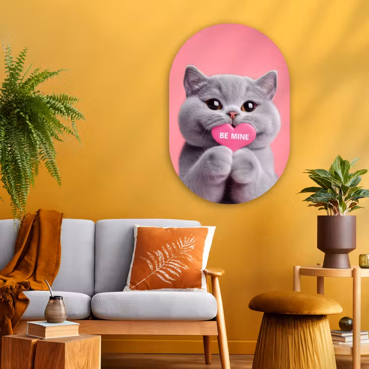Kat - Valentijn - Roze - Liefde Wandcirkel Ovaal Glas middel -sfeer4