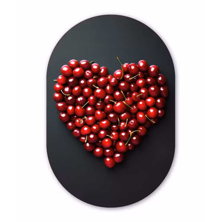 Kersen - Hart - Rood - Zwart Wandcirkel Ovaal Glas middel -3d