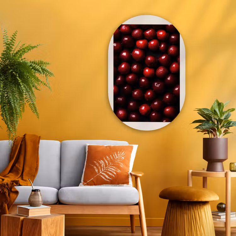 Kersen - Rood Wandcirkel Ovaal Glas middel -sfeer4