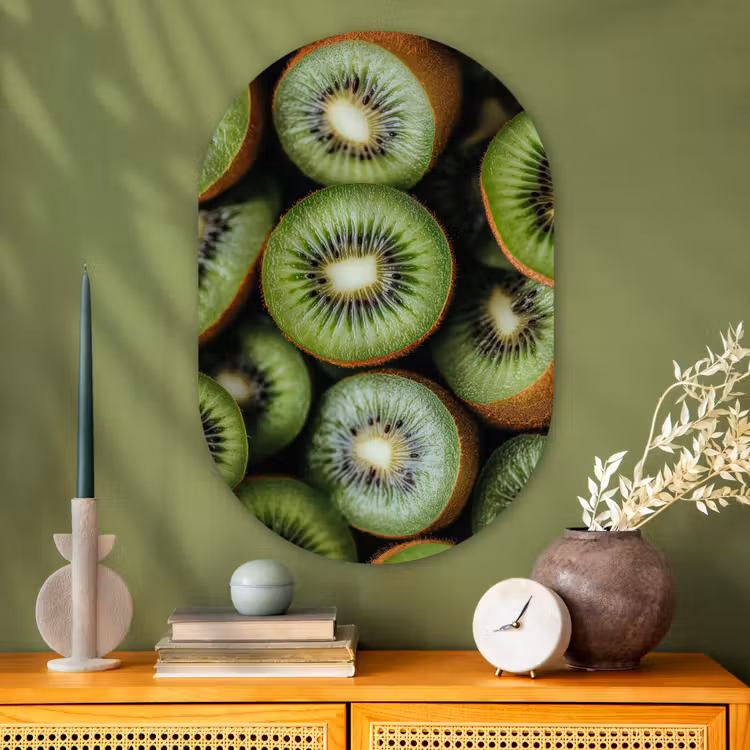 Kiwi - Fruit - Groen Wandcirkel Ovaal Glas middel -sfeer2