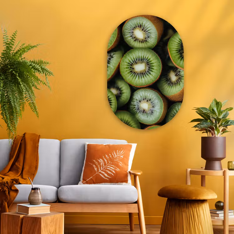 Kiwi - Fruit - Groen Wandcirkel Ovaal Glas middel -sfeer4
