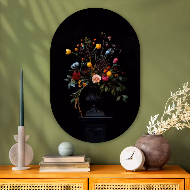 Klassiek - Vaas - Boeket - Bloemen Wandcirkel Ovaal Glas middel -sfeer2