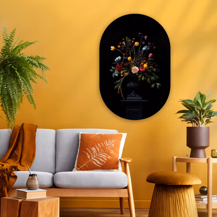 Klassiek - Vaas - Boeket - Bloemen Wandcirkel Ovaal Glas middel -sfeer4