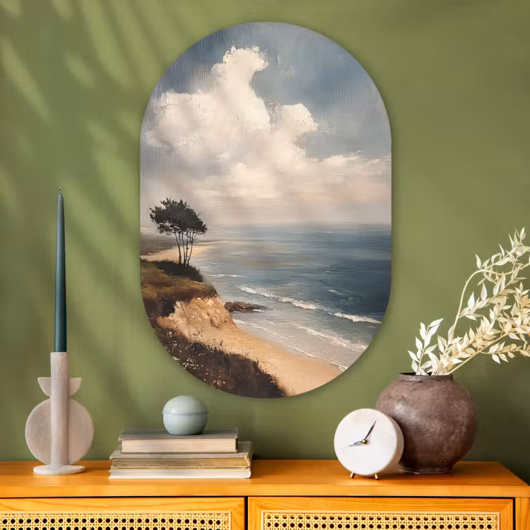 Klif - Zee - Boom Wandcirkel Ovaal Glas middel -sfeer2