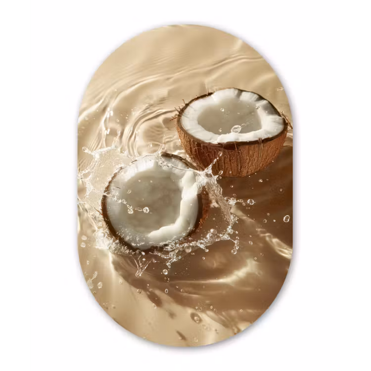 Kokosnoot - Water - Beige - Spetters Wandcirkel Ovaal Glas middel -3d
