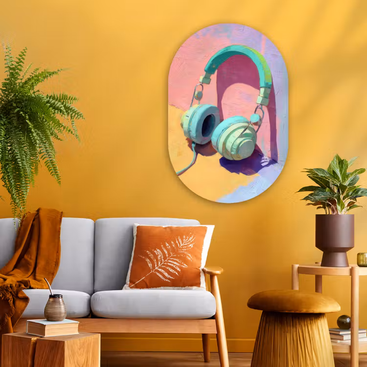 Koptelefoon - Mintgroen - Draad Wandcirkel Ovaal Glas middel -sfeer4