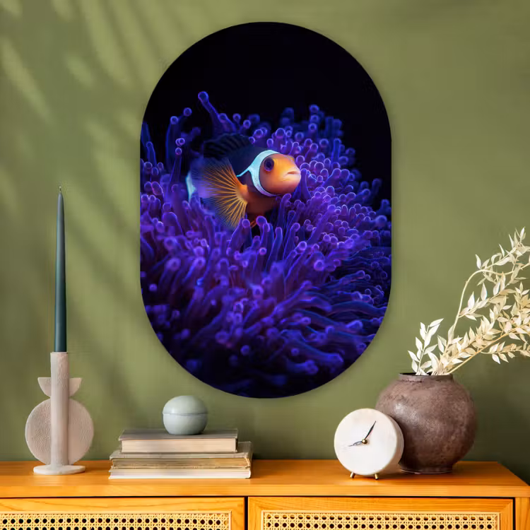 Koraal - Vis - Oranje - Zee Wandcirkel Ovaal Glas middel -sfeer2