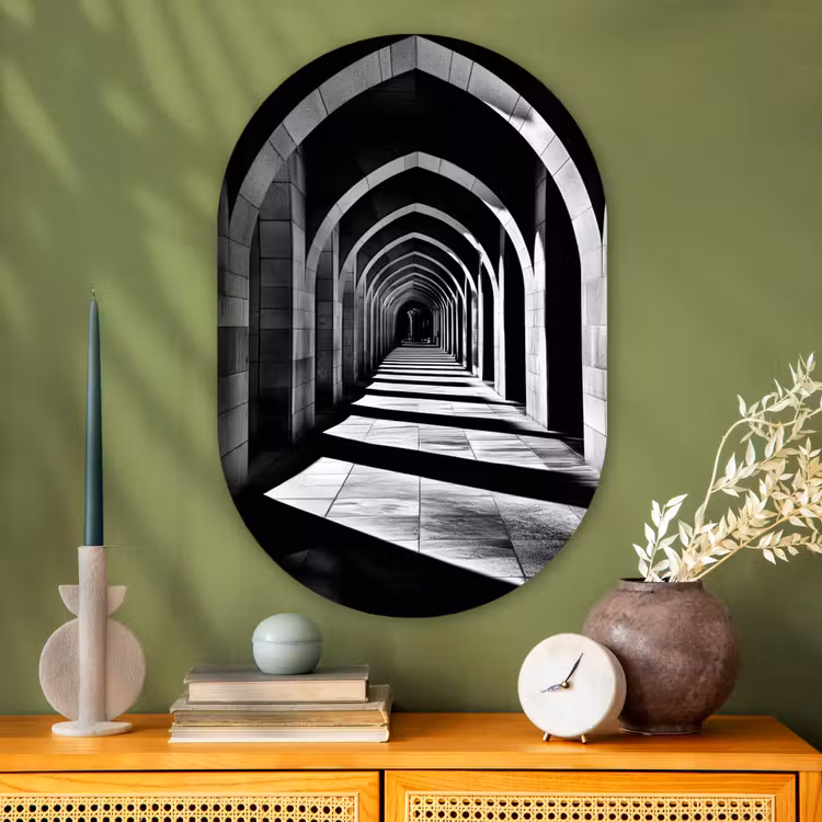 Gang - Bogen - Schaduw - Diepte Wandcirkel Ovaal Glas middel -sfeer2