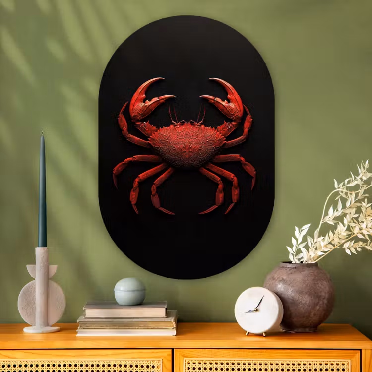 Krab - Rood - Vissen - Schaaldieren Wandcirkel Ovaal Glas middel -sfeer2