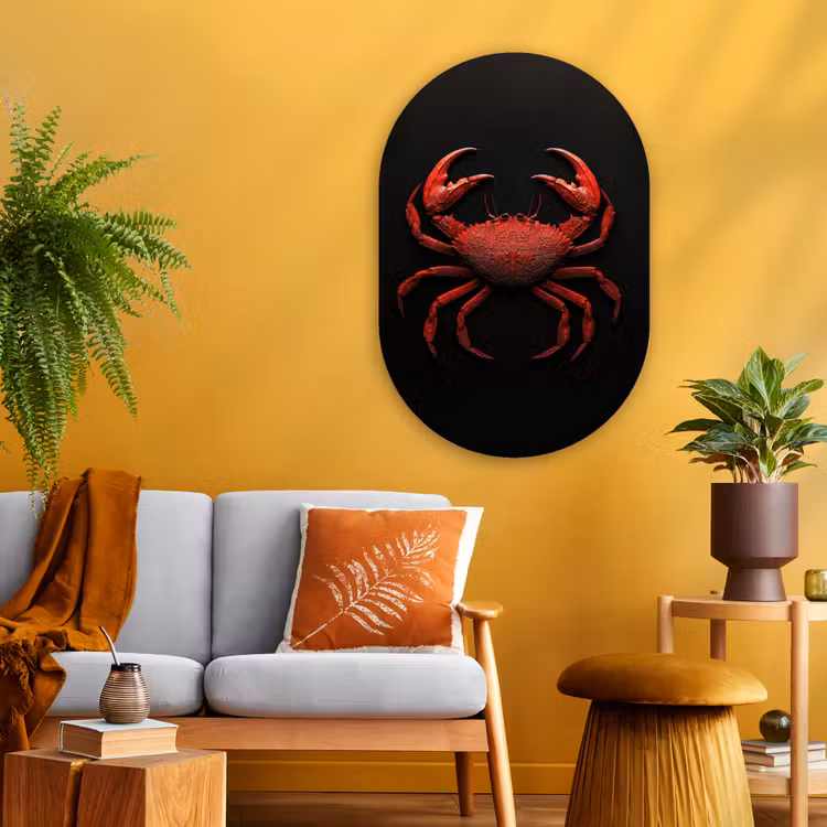 Krab - Rood - Vissen - Schaaldieren Wandcirkel Ovaal Glas middel -sfeer4