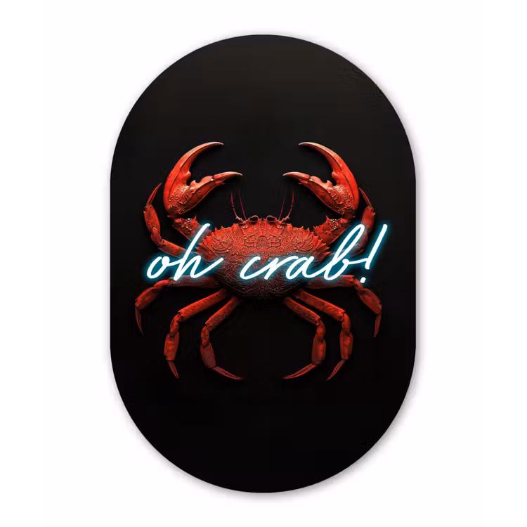 Krab - Rood - Neon - Quote Wandcirkel Ovaal Glas middel -3d
