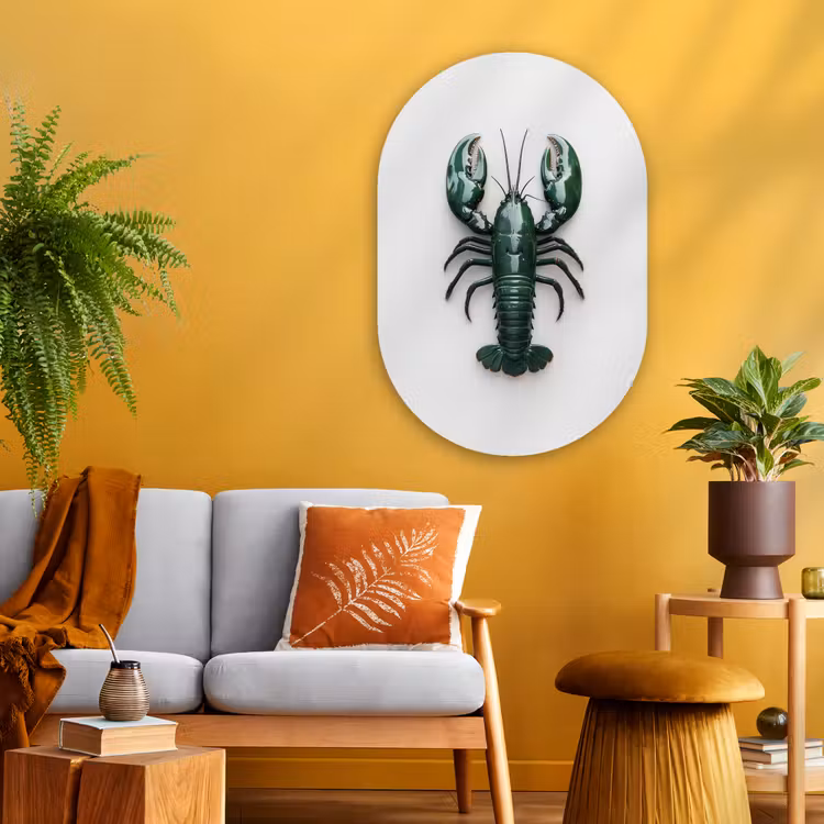 Kreeft - Glossier - Groen - Wit Wandcirkel Ovaal Glas middel -sfeer4