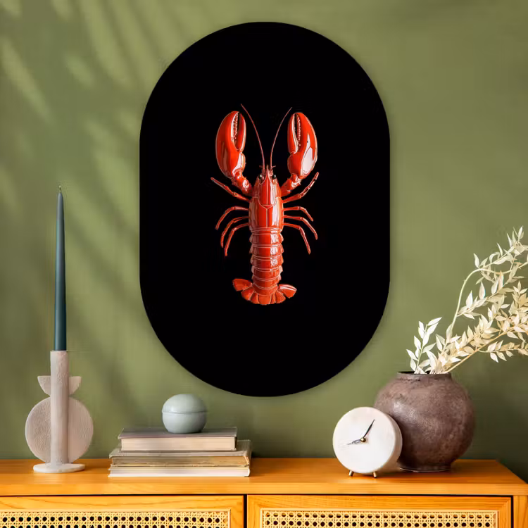 Kreeft - Glossier Rood - Zwart Wandcirkel Ovaal Glas middel -sfeer2