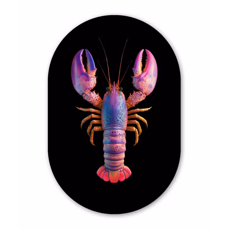 Kreeft - Paars - Roze - Zwart - Stippen - Lila Wandcirkel Ovaal Glas middel -3d