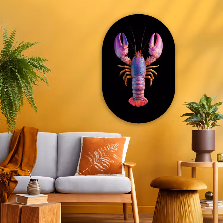 Kreeft - Paars - Roze - Zwart - Stippen - Lila Wandcirkel Ovaal Glas middel -sfeer4