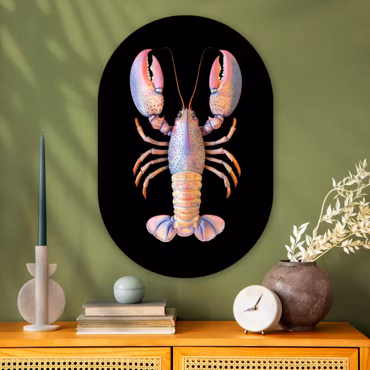 Kreeft - Roze - Zacht - Zwart Wandcirkel Ovaal Glas middel -sfeer2