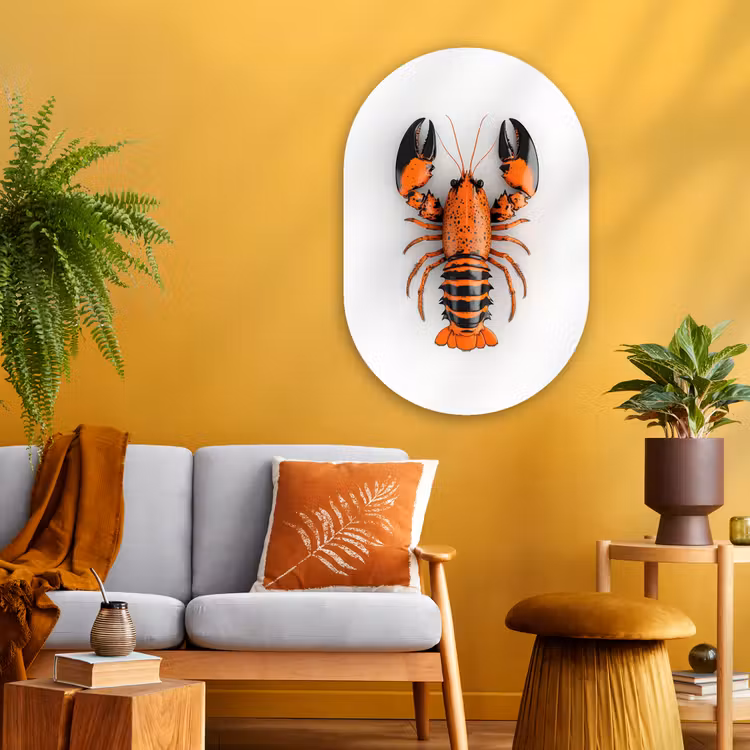 Kreeft - Zwart - Oranje - Wit - Uniek Wandcirkel Ovaal Glas middel -sfeer4