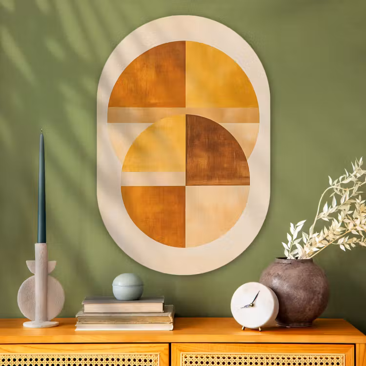 Cirkels - Geel - Minimalistisch Wandcirkel Ovaal Glas middel -sfeer2