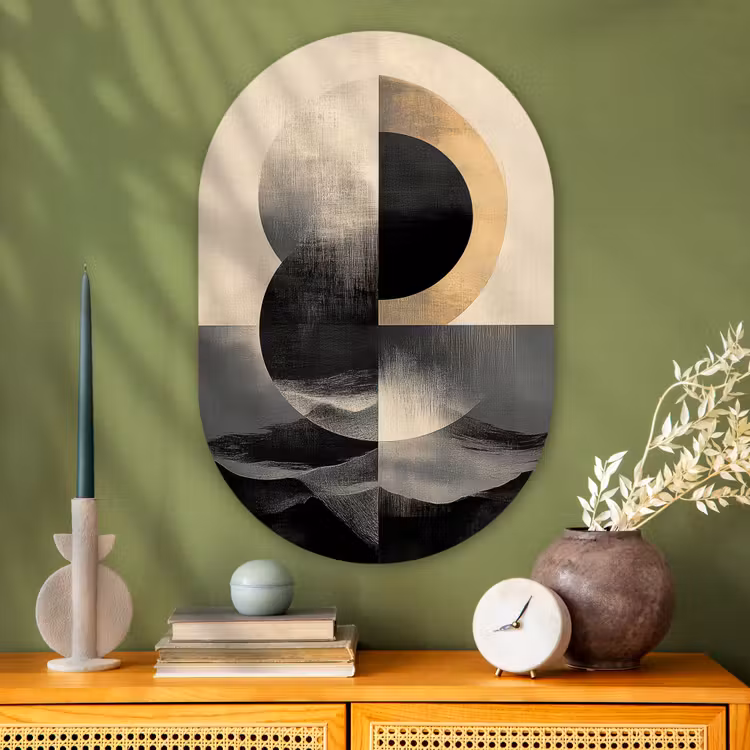 Cirkels - Schaduw - Abstract Wandcirkel Ovaal Glas middel -sfeer2