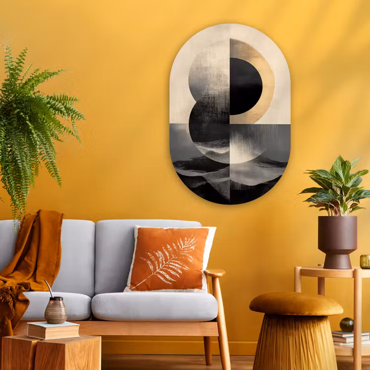 Cirkels - Schaduw - Abstract Wandcirkel Ovaal Glas middel -sfeer4