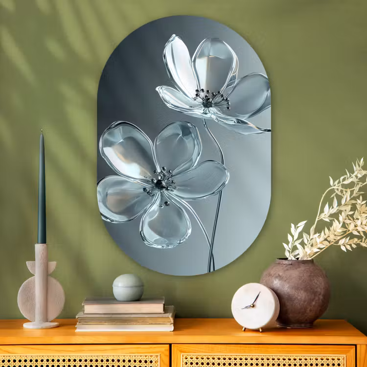 Kristal - Bloemen - Grijs Wandcirkel Ovaal Glas middel -sfeer2