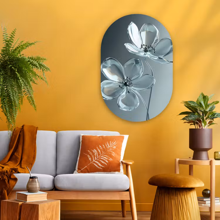 Kristal - Bloemen - Grijs Wandcirkel Ovaal Glas middel -sfeer4