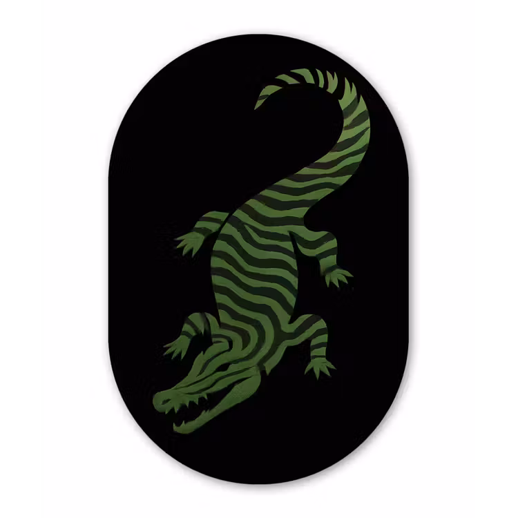 Krokodil - Groen - Tijgerachtig - Strepen Wandcirkel Ovaal Glas middel -3d