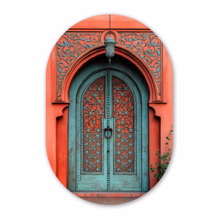 Lantaarn - Deur - Turquoise Wandcirkel Ovaal Glas middel -3d