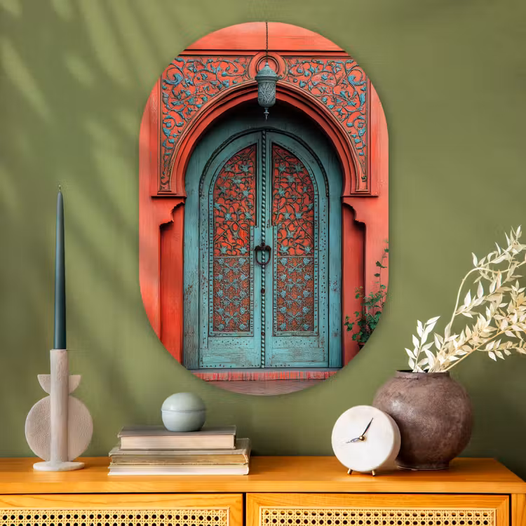 Lantaarn - Deur - Turquoise Wandcirkel Ovaal Glas middel -sfeer2