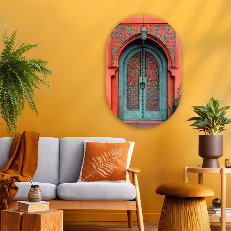 Lantaarn - Deur - Turquoise Wandcirkel Ovaal Glas middel -sfeer4