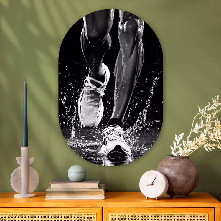 Hardloopschoenen - Rennen - Druppels - Zwart Wandcirkel Ovaal Glas middel -sfeer2