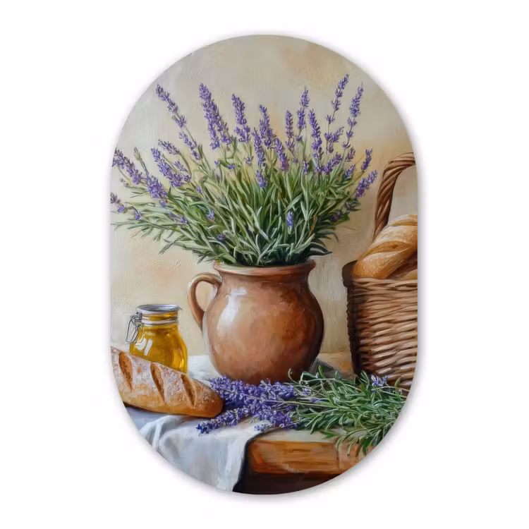 Lavendel - Brood - Stilleven Wandcirkel Ovaal Glas middel -3d