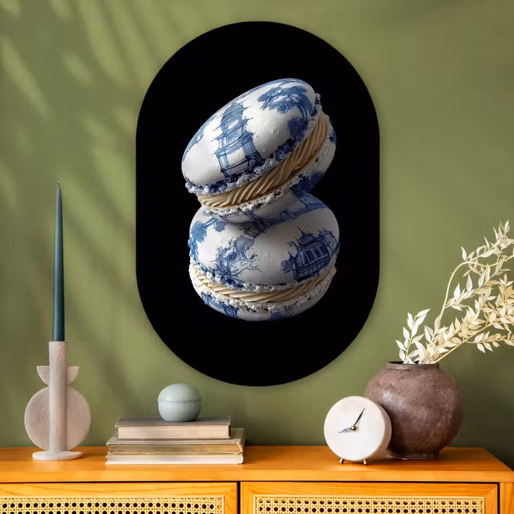 Eten - Macarons - Delfts blauw - Koekjes Wandcirkel Ovaal Glas middel -sfeer2