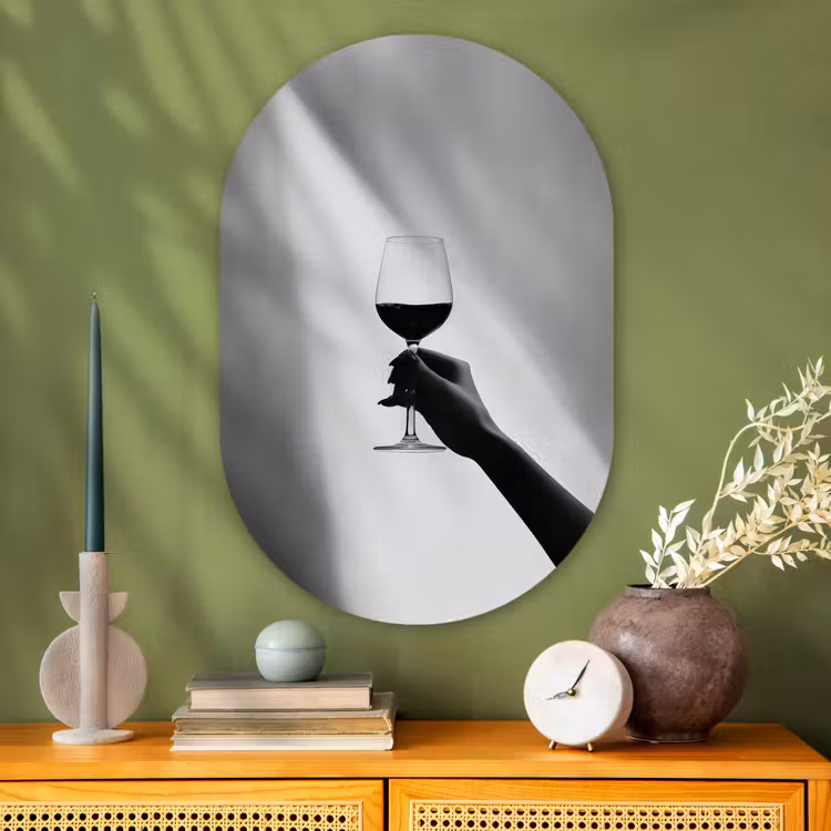 Lichtinval - Wijn - Rood - Glas Wandcirkel Ovaal Glas middel -sfeer2