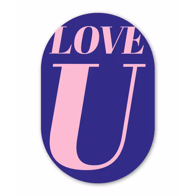 Love - Blauw - Valentijn Wandcirkel Ovaal Glas middel -3d