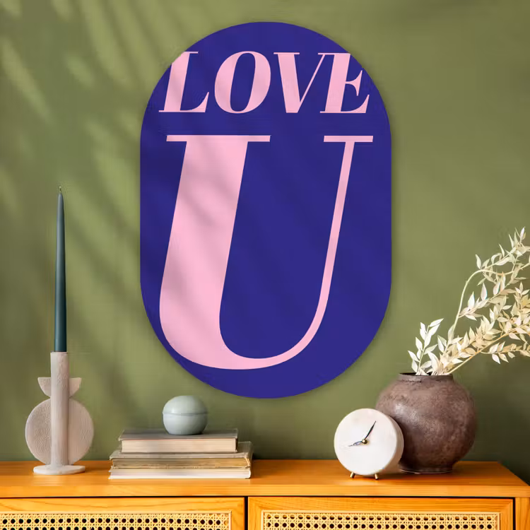 Love - Blauw - Valentijn Wandcirkel Ovaal Glas middel -sfeer2