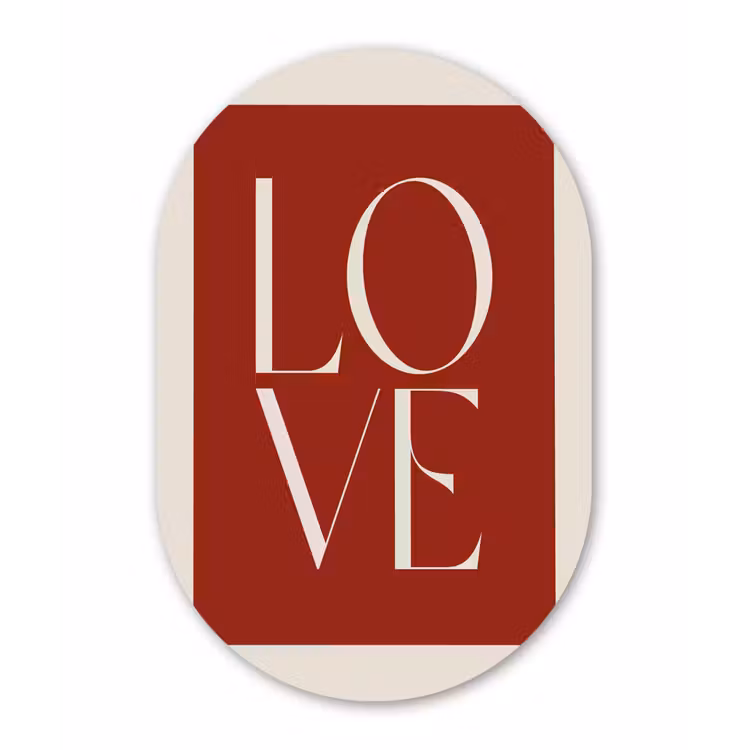 Love - Rood - Minimalistisch Wandcirkel Ovaal Glas middel -3d