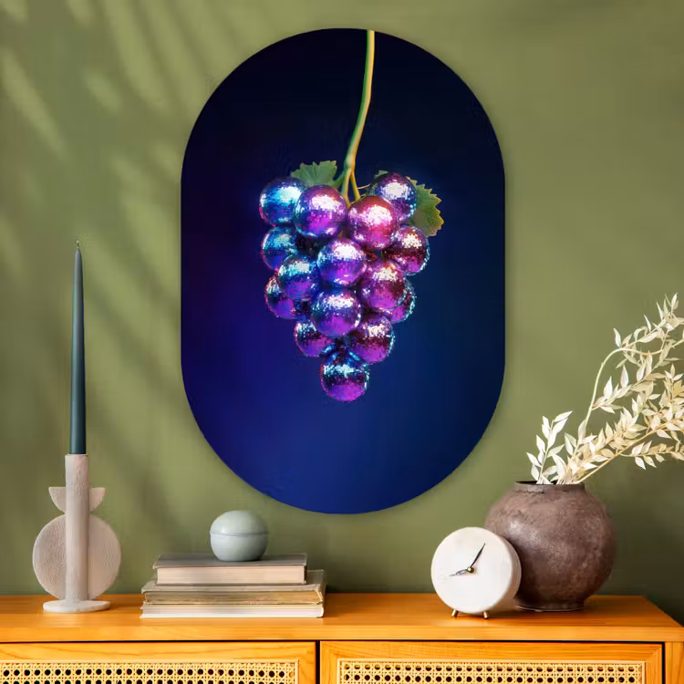 Paars - Disco - Feest - Druif Wandcirkel Ovaal Glas middel -sfeer2