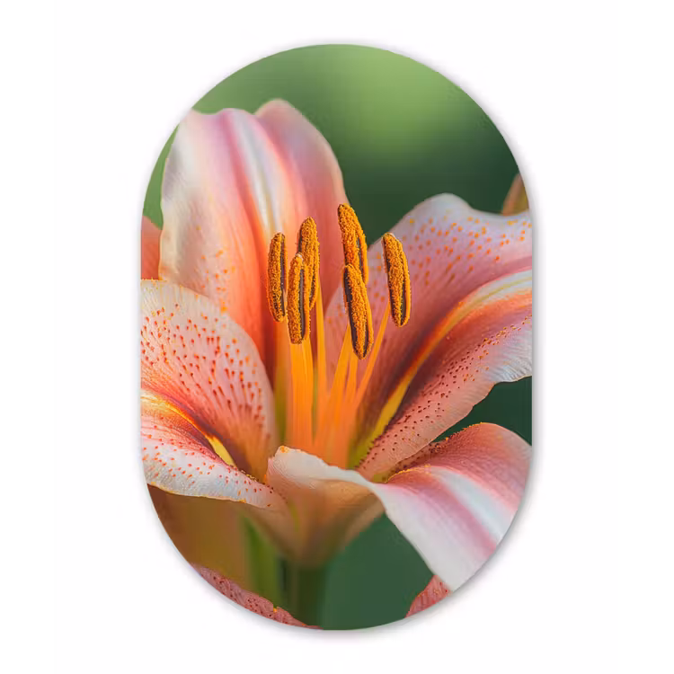 Lelie - Close up - Lichtroze Wandcirkel Ovaal Glas middel -3d