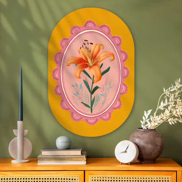 Lelie - Oranje - Lijst - Ovaal Wandcirkel Ovaal Glas middel -sfeer2