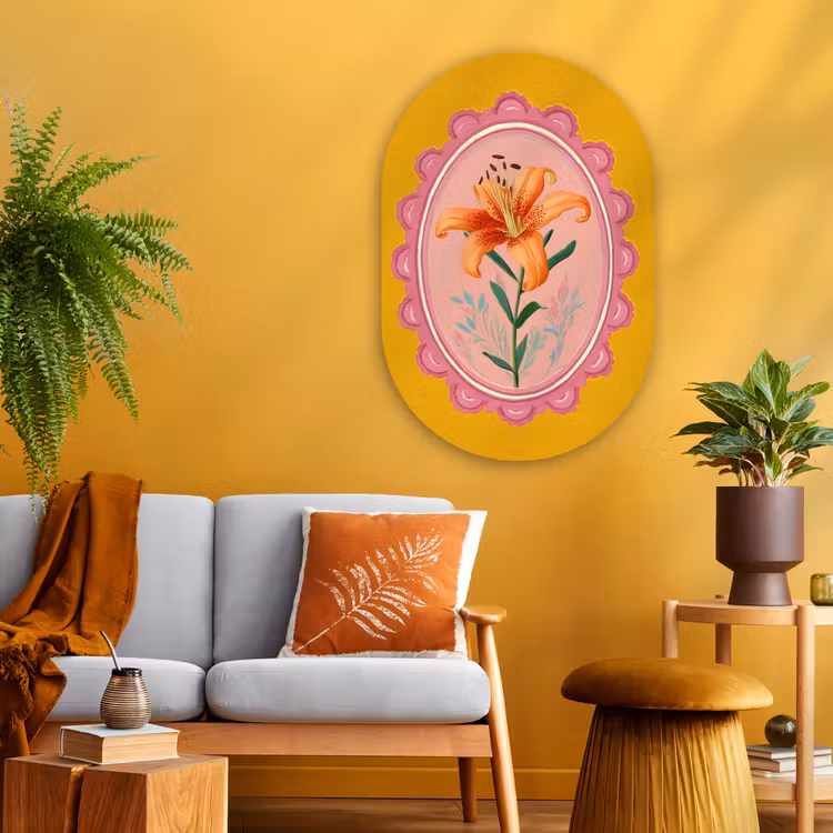 Lelie - Oranje - Lijst - Ovaal Wandcirkel Ovaal Glas middel -sfeer4
