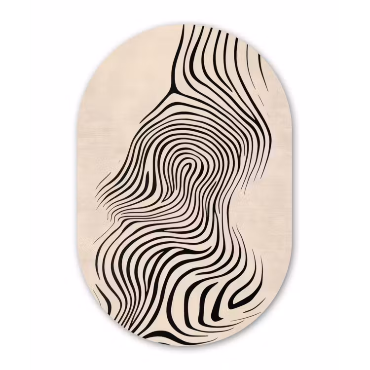 Lijnen - Abstract - Golvend - Zwart Wandcirkel Ovaal Glas middel -3d